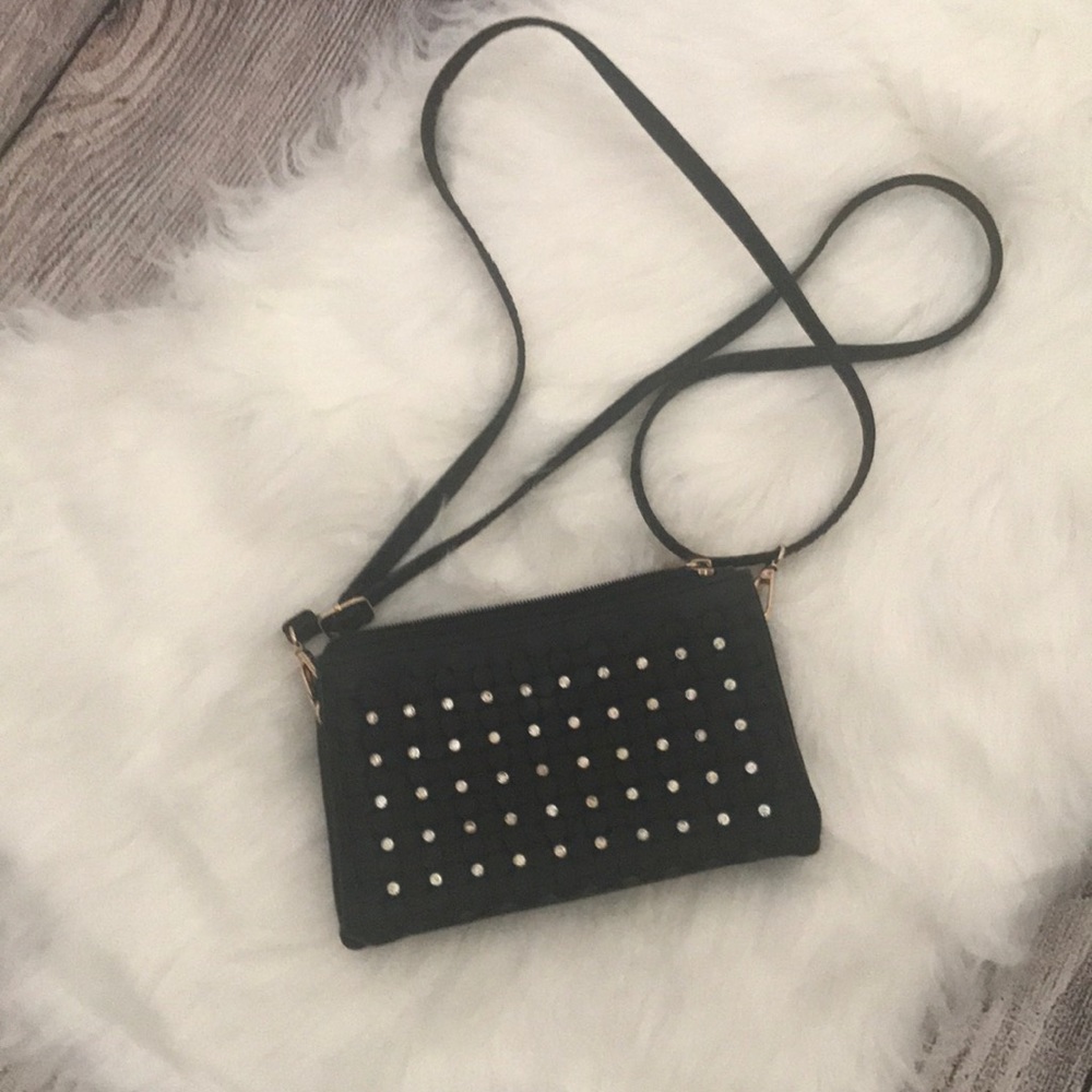 Black leather crossbody with jewels